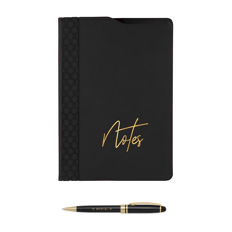 Canopy Street Black Notes Padfolio And Pen Set/Two Piece Journal Writing Stationery Set/Faux Leather Folio Notebook With Black And Gold Pen - Image 1